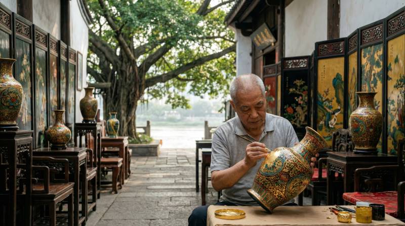 匠人专注修瓷瓶图片