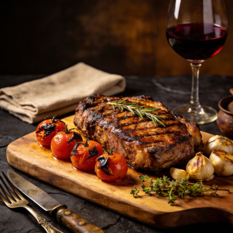 烤牛排配红酒图片