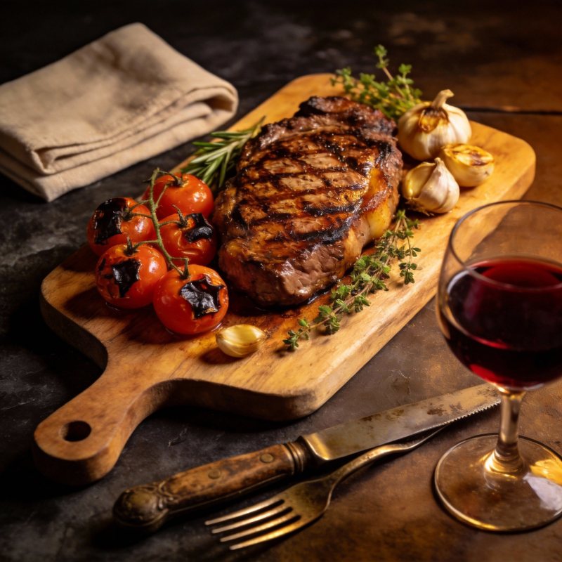 烤牛排配红酒图片