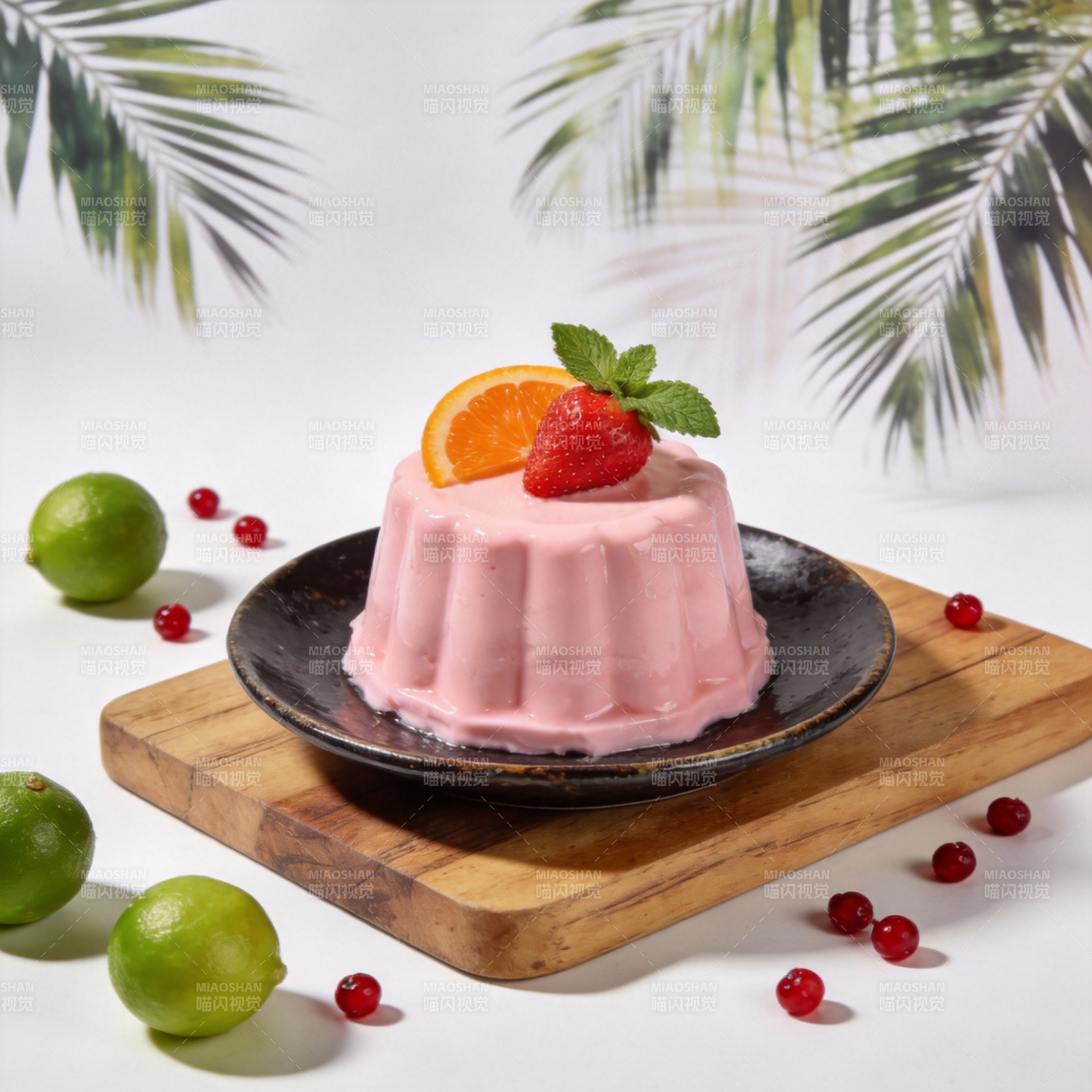 粉红果冻甜点图片