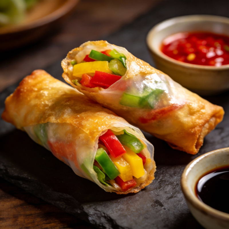 彩蔬春卷配酱料图片