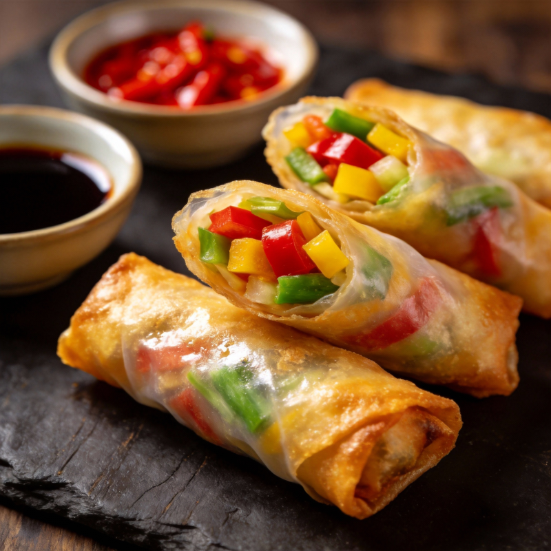 彩蔬春卷配酱料图片
