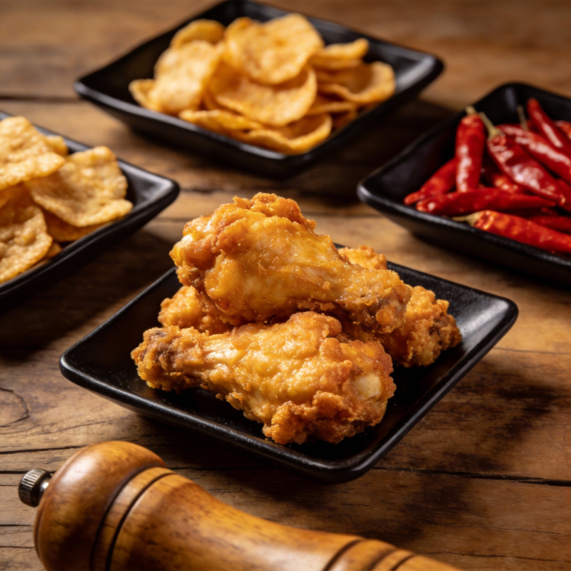 炸鸡翅配薯片辣椒图片