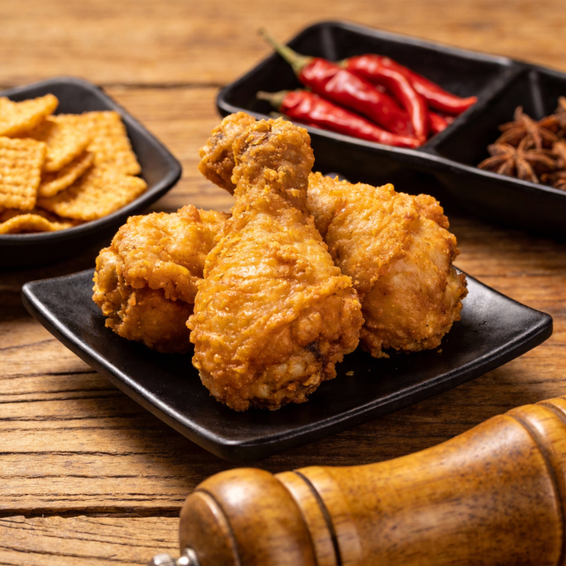 金黄炸鸡腿配辣味图片