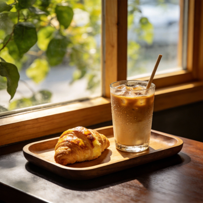 窗边咖啡与可颂图片