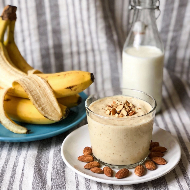 香蕉奶昔配坚果图片