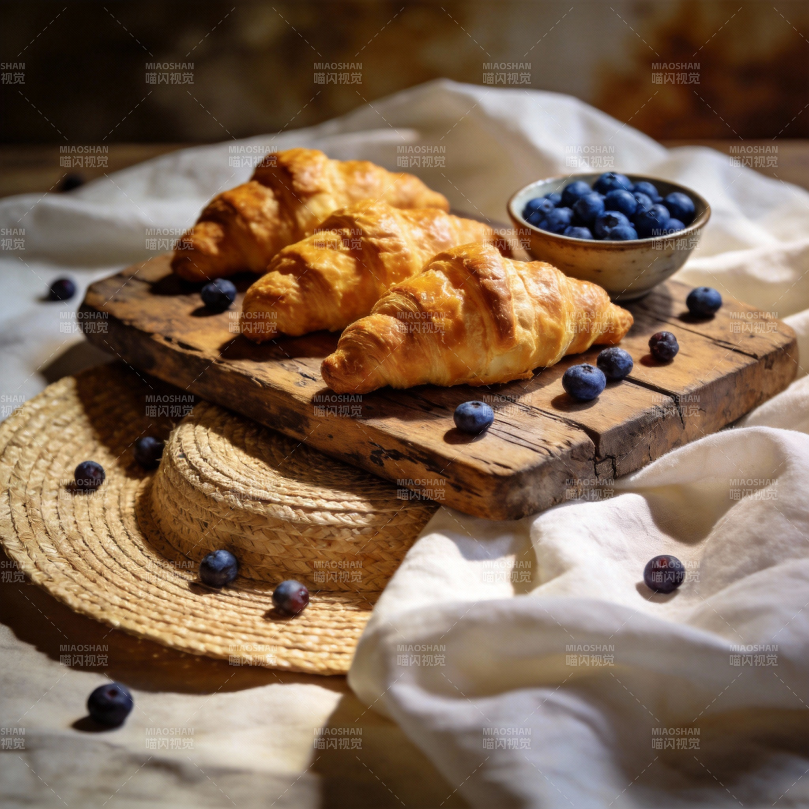 蓝莓可颂早餐图片