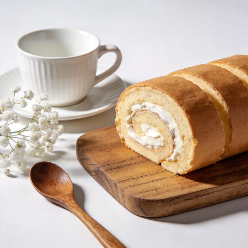 奶油蛋糕卷配茶图片