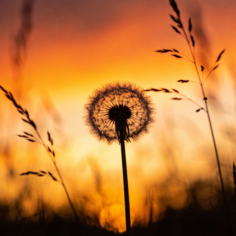 夕阳下的蒲公英图片