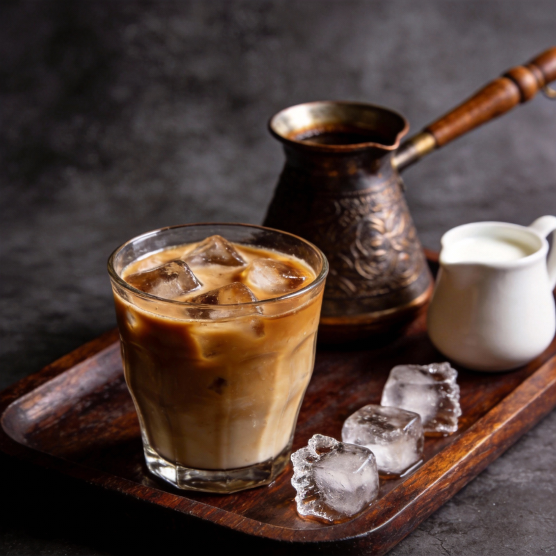 冰咖啡与铜壶图片