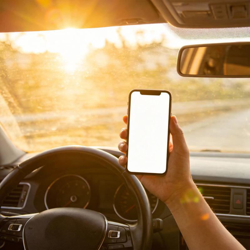 车内手持手机拍照图片