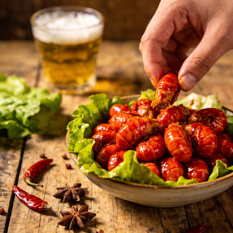 麻辣小龙虾配啤酒图片