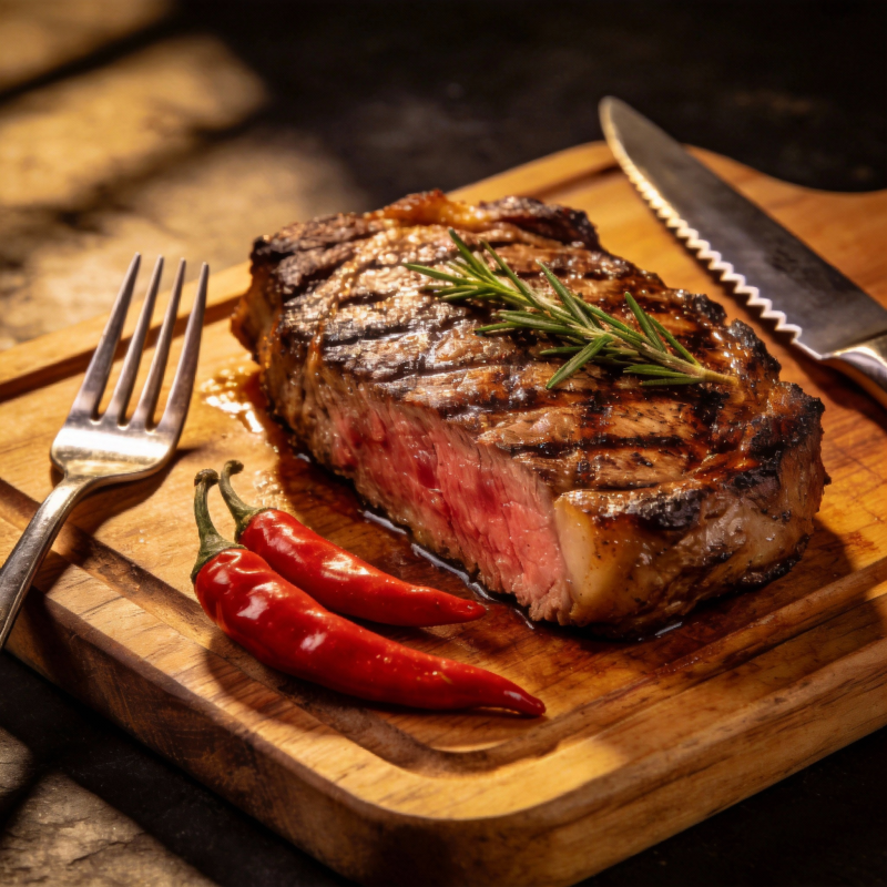 香煎牛排配红椒图片