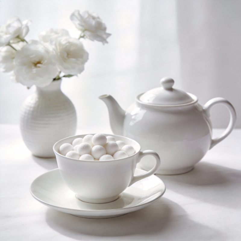 白瓷茶具与花图片