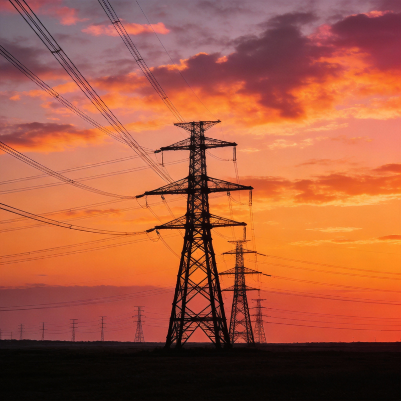 夕阳下的电力塔图片