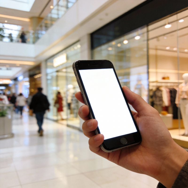 商场中手持手机图片