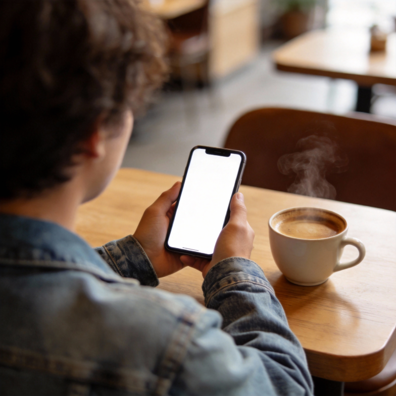 咖啡馆里看手机图片