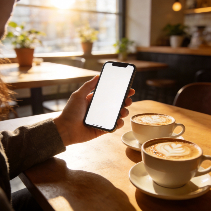 咖啡馆里看手机图片