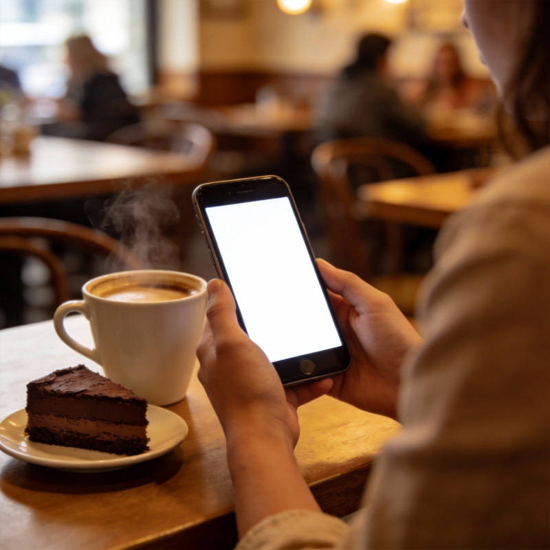 咖啡馆里看手机图片