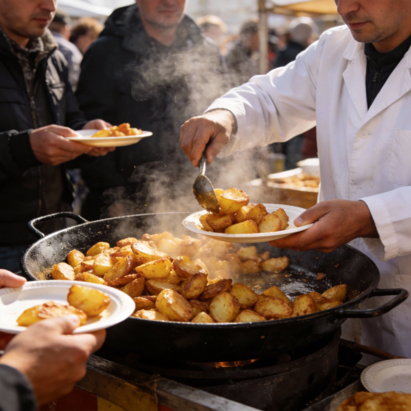 热腾腾的煎土豆图片