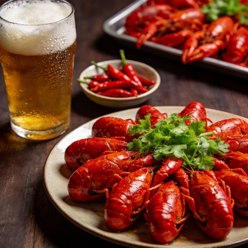 小龙虾配啤酒图片
