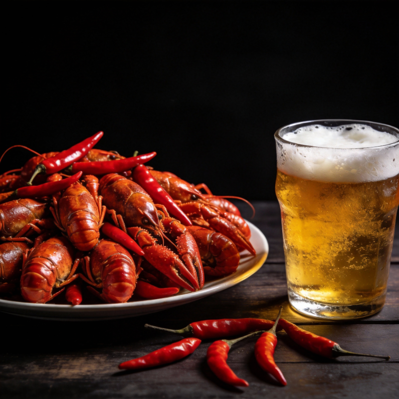 辣虾配啤酒图片