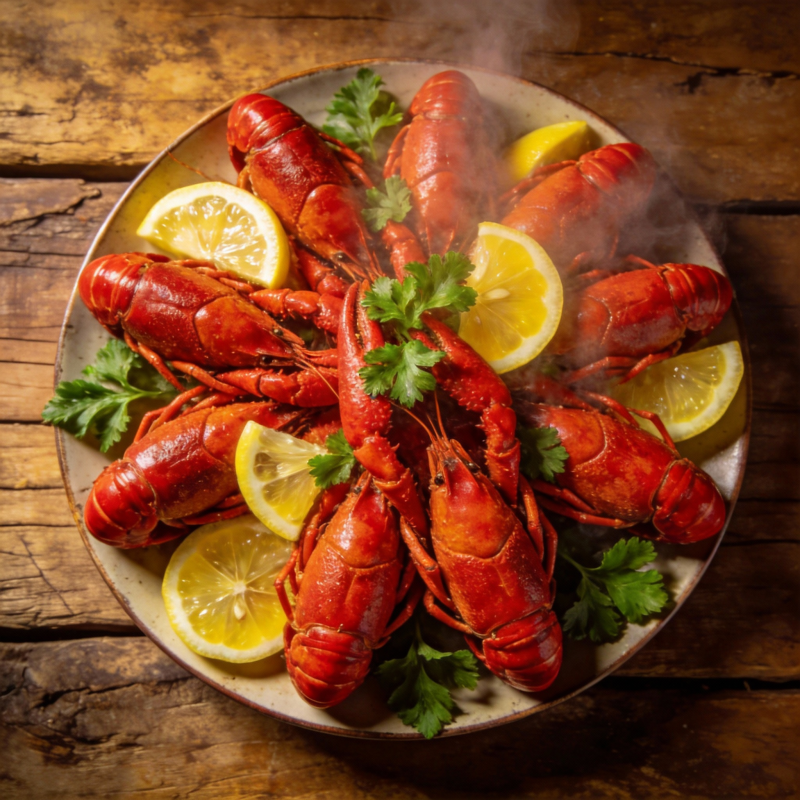 鲜红龙虾配柠檬图片