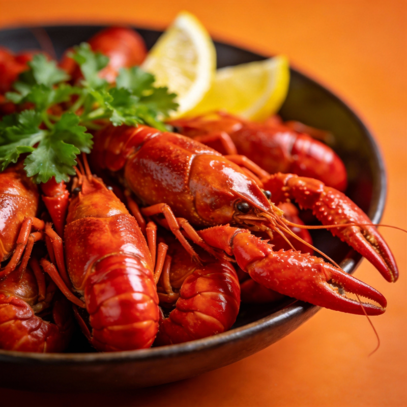 鲜红龙虾配柠檬图片