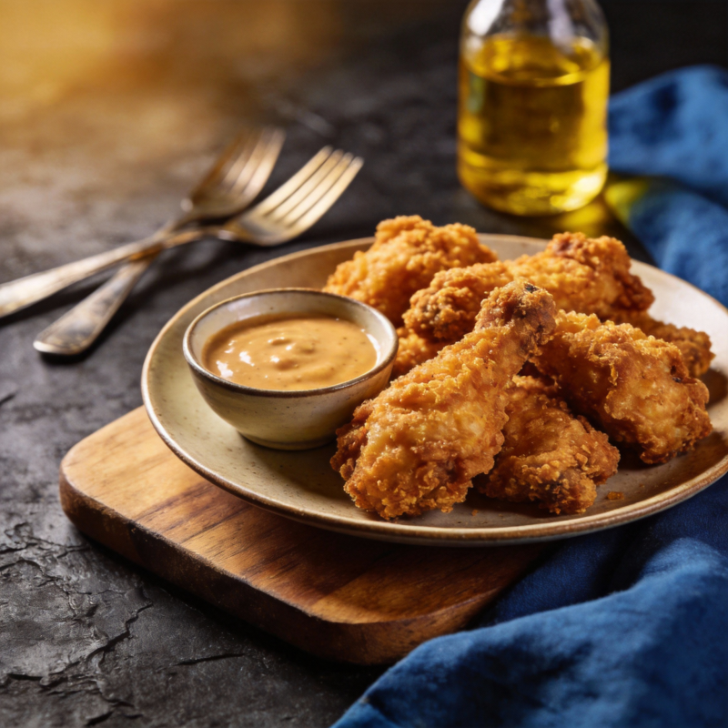 香酥鸡腿配酱料图片