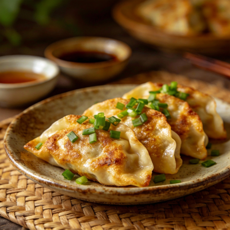 金黄煎饺配葱花图片