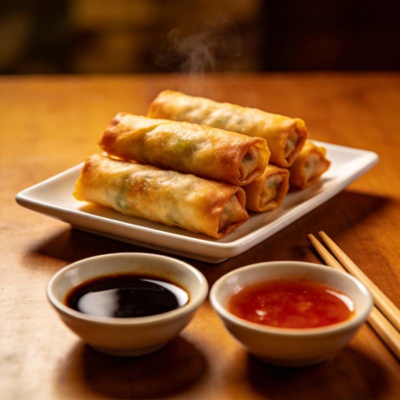 金黄春卷配双酱图片
