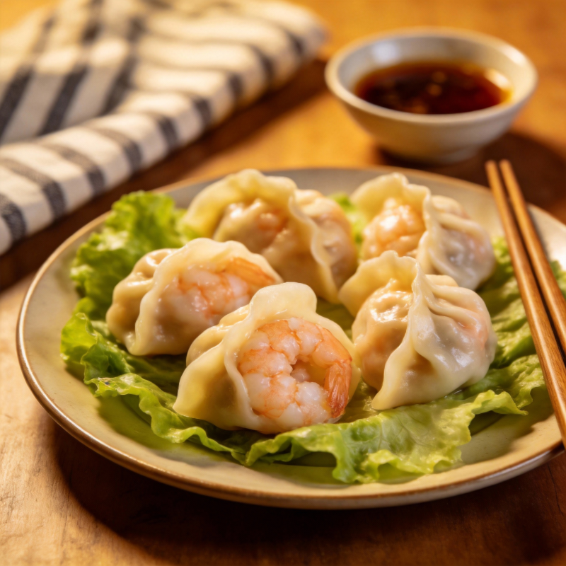 虾仁饺子配蘸料图片
