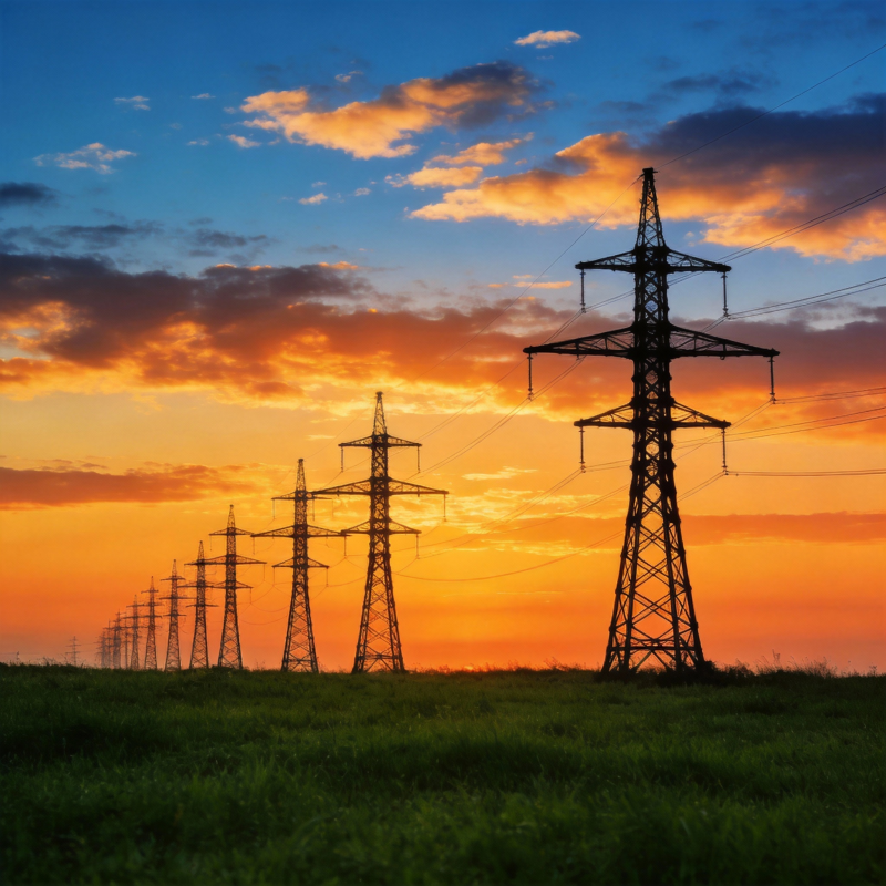 夕阳下的电力塔图片