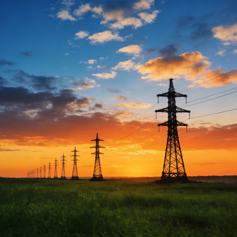 夕阳下的电力塔图片