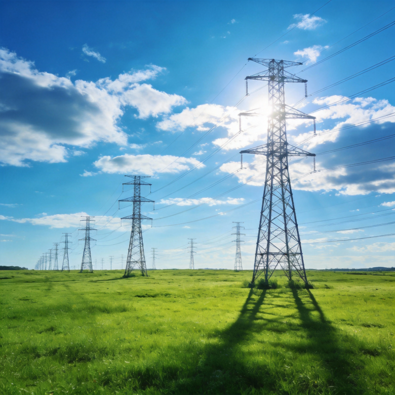 电塔绿野映蓝天图片