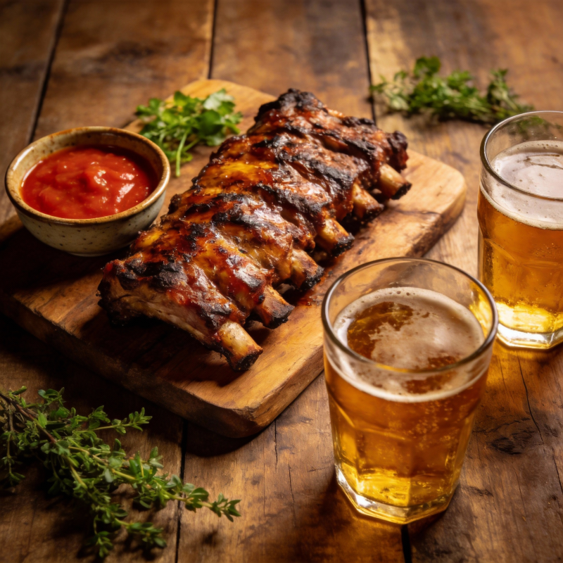 烤肋排配啤酒图片