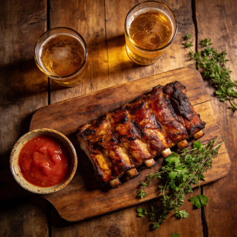 烤肋排配啤酒图片