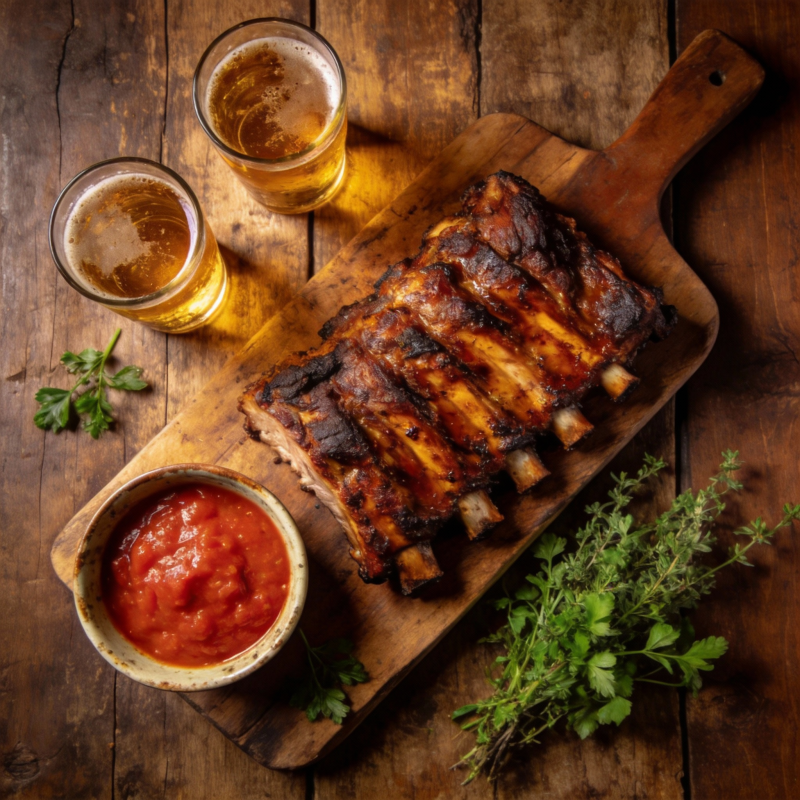 烤肋排配啤酒图片