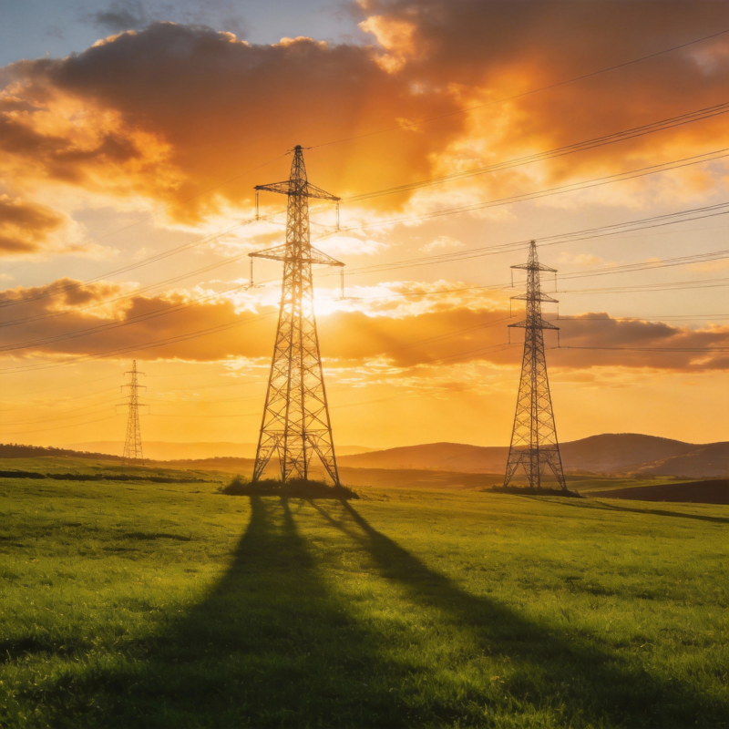 夕阳下的电塔剪影图片
