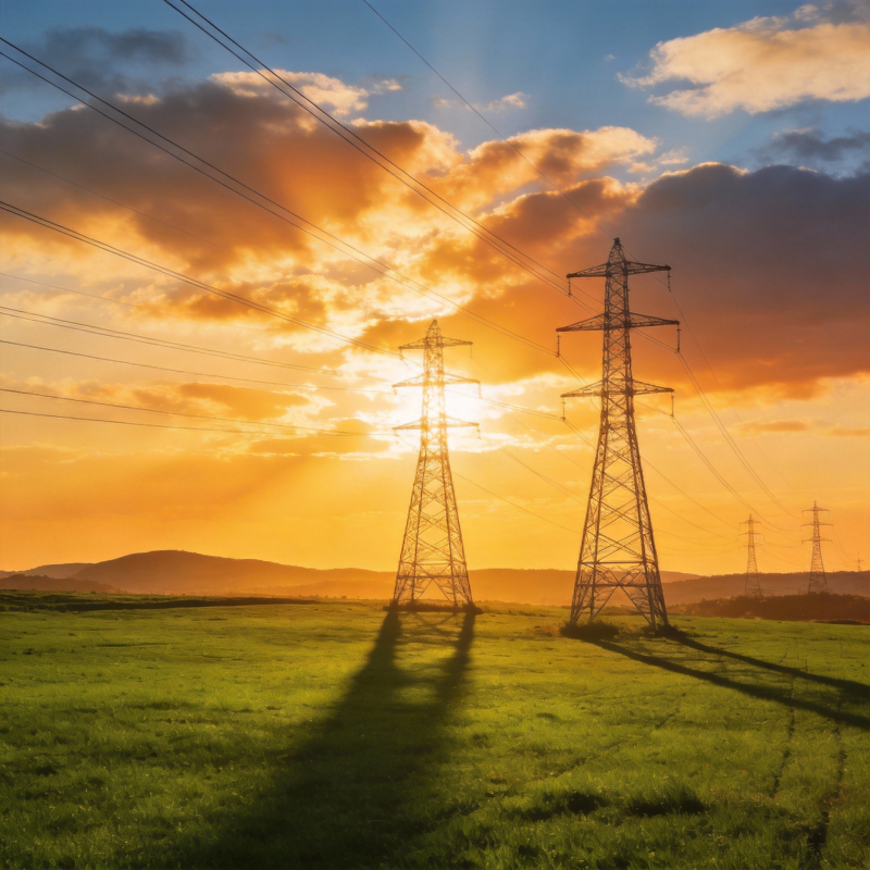 夕阳下的电塔剪影图片