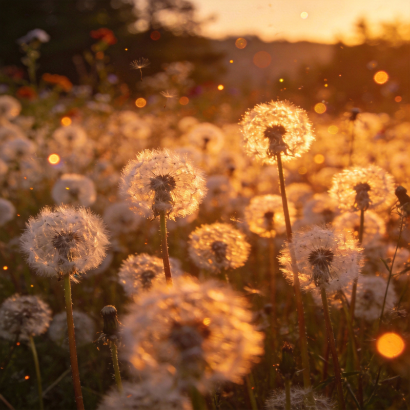 夕阳下的蒲公英图片