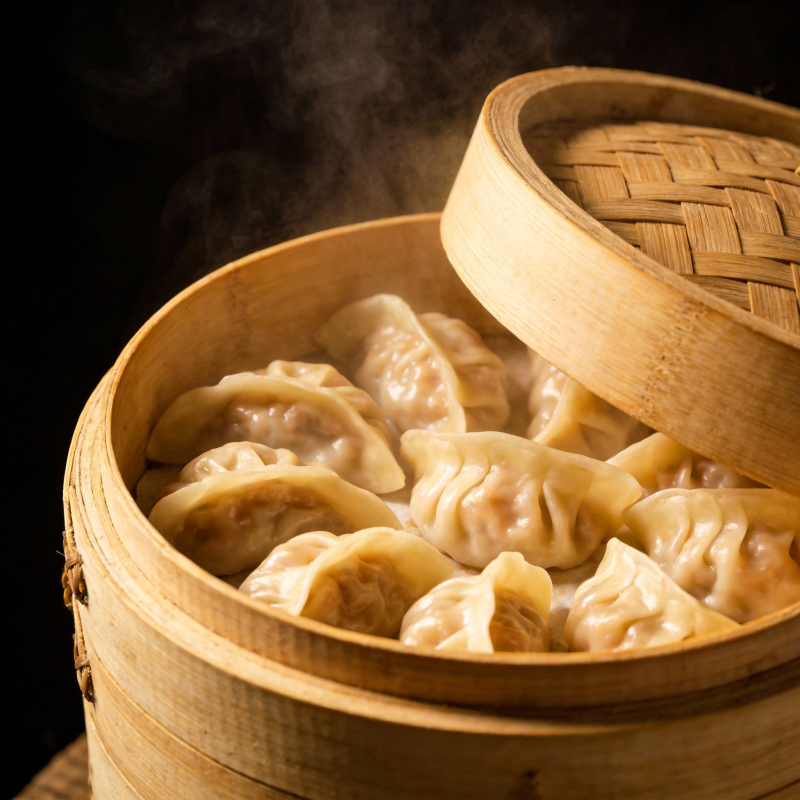 热气腾腾的蒸饺图片