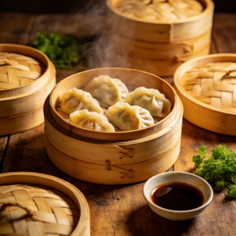 热腾腾的蒸饺图片