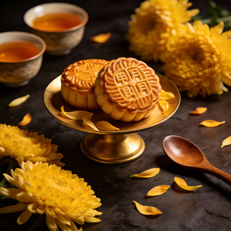 中秋月饼赏菊图图片