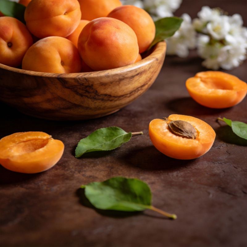 新鲜杏子与绿叶图片