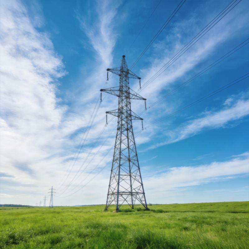 高压电塔矗立草原图片