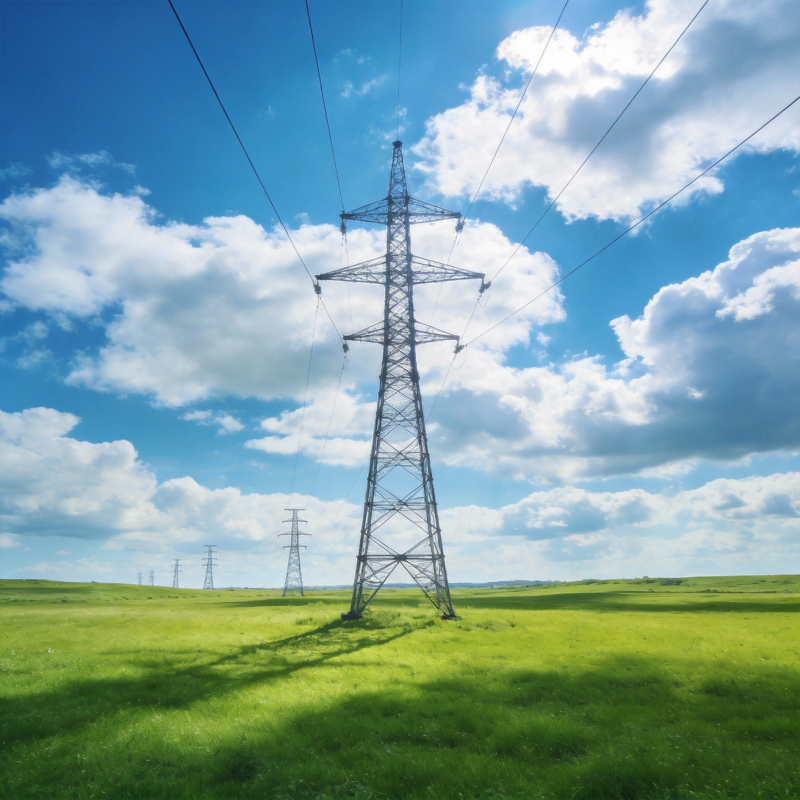 电塔矗立绿野间图片