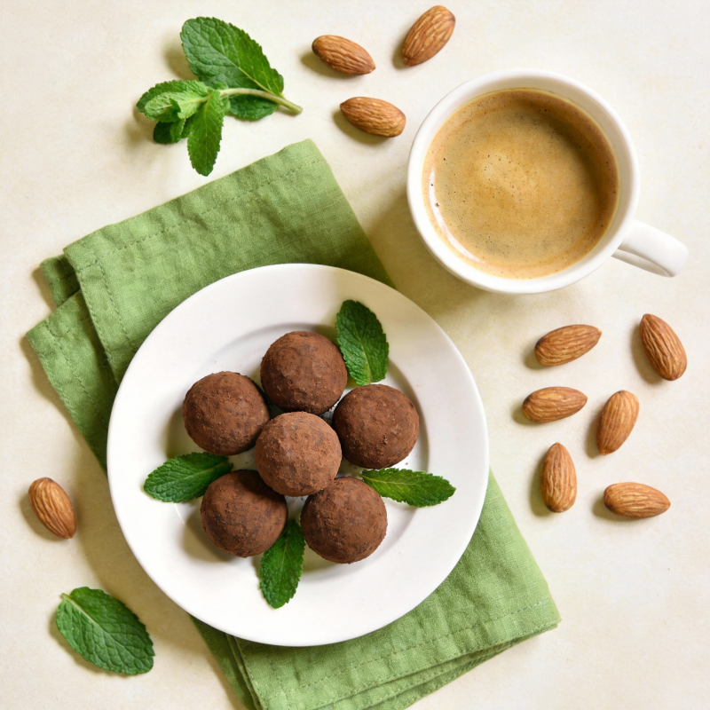 咖啡与巧克力球图片