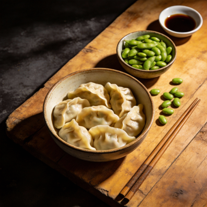 饺子配毛豆与酱汁图片