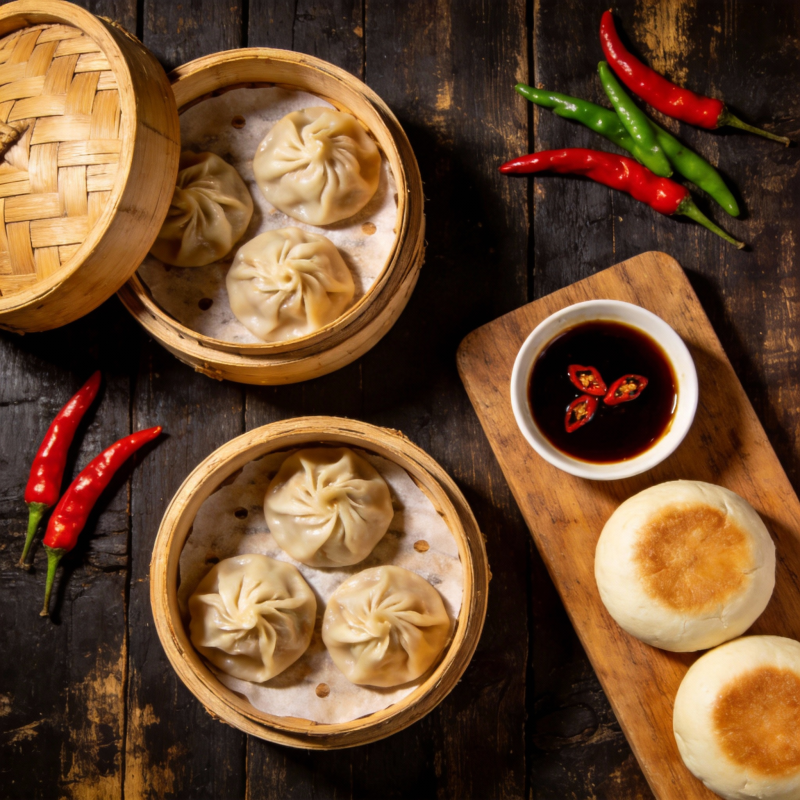 蒸饺配辣酱图片